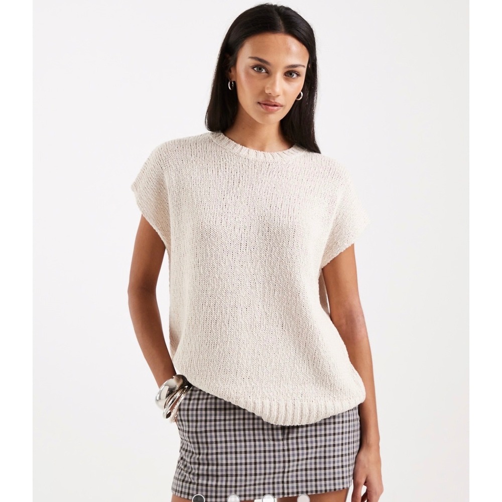 ASOS DESIGN Crew Neck Slub Sleeveless Top – Cream – Size Small – NWT – Women's